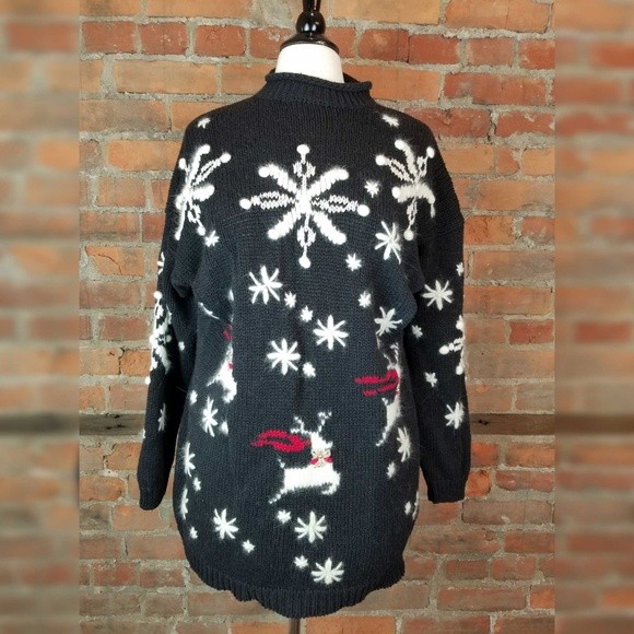 VTG Christmas Women's Sweater Tunic Length Black - Picture 1 of 5